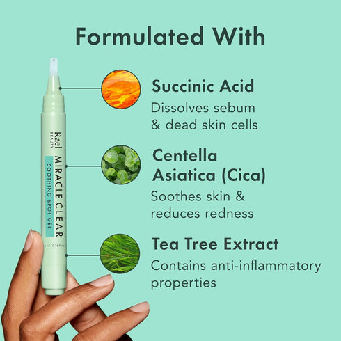 Rael Acne Spot Treatment | Miracle Clear Soothing Gel Pen for Acne, Pimple & Blemish Treatment | Korean Skincare (0.14