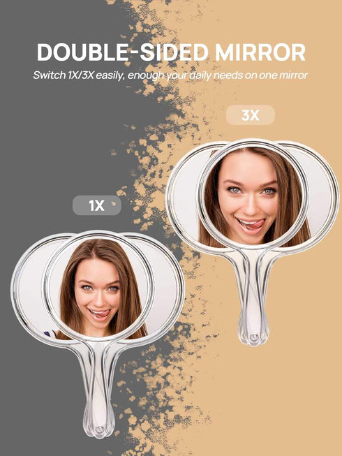 OMIRO Hand Mirror, Double-Sided Handheld Mirror 1X/3X Magnifying with Handle, Set of 3 (Clear)