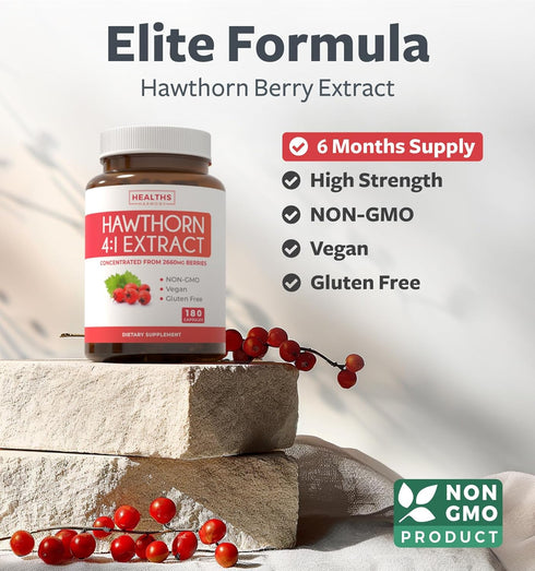 Super Potent Hawthorn Berry Extract Capsules - Hawthorn Berry Supplement made from Extra Strength Concentrate to Support Heart and Digestive Health - Vegan Non-GMO & Gluten Free (6 Month Supply)