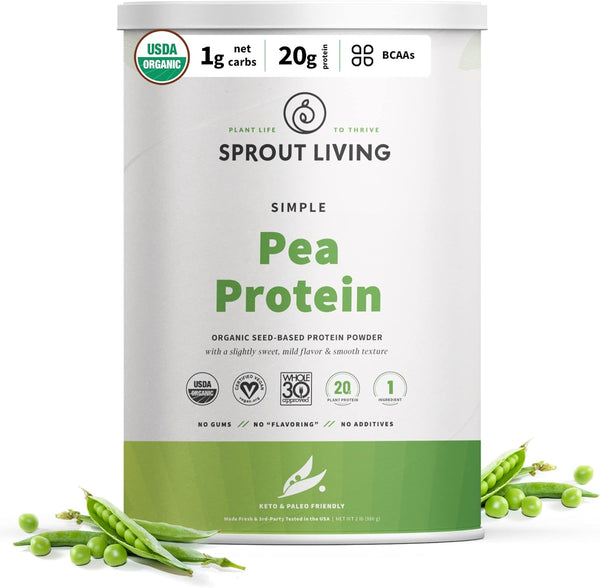 Sprout Living Organic Pea Protein Powder, 2 Pound, 20g Plant Based Protein, Non-GMO, Gluten Free