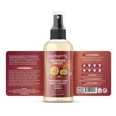Locsanity Daily Moisturizing Spray for Dull, Dry Locs – Trial Size Passion Fruit Hair and Scalp Moisturizer for Dreadlocks, Sisterlocks, Microlocks, Braids to Control Oil and Frizz (4 fl oz)