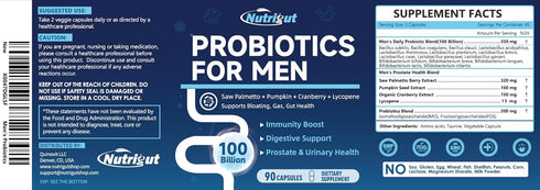 Probiotics for Men, 100 Billion CFUs with Prebiotics, Pumpkin Seed, Saw Palmetto, Cranberry & Lycopene for Prostate
