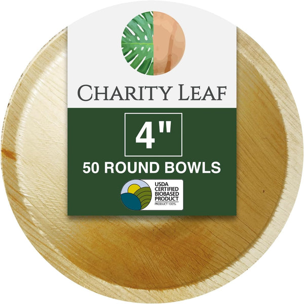 Disposable Palm Leaf 4" Round Bowl (50 pcs) - All Natural Biodegradable Dipping Bowls for BBQs and Parties