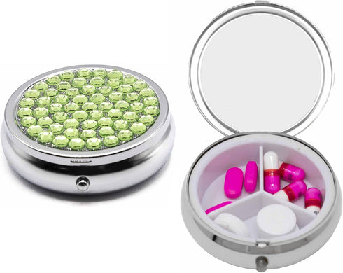 Set of 2 Circular Triple-Compartment Pocket Purse Pill Box & Organizer with