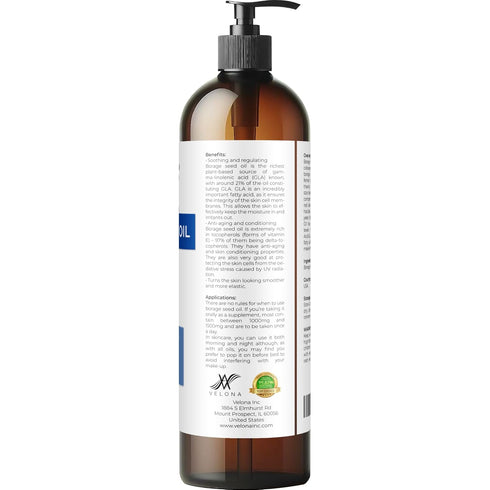 velona Borage Seed Oil 8 Fl Oz | 100% Pure Natural Carrier Oil for Skin, Face, Body, Hair Care