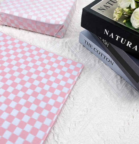 MUNILAIL 100 Sheets Pink and White Checkered Tissue Paper, 14 x 20 Inches for Gift Bags, Bulk Wrapping Paper, Crafts