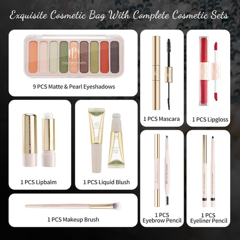 Color Nymph Teen Girls Makeup Kits, All In One Makeup Kit for Ages 5-16, 9 Colors Eyeshadow, Liquid Blush, Lip Gloss,