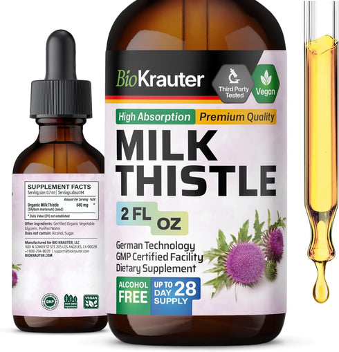 Organic Milk Thistle Tincture - 2 Fl. Oz. Liquid Supplement for Liver Cleanse, Detox & Repair - Vegan, Sugar &