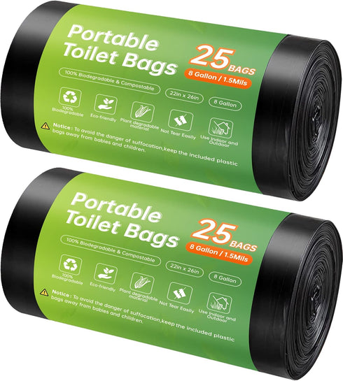 Winmoom Portable Toilet Replacement Bags, 50 Count, 8 Gallon Capacity, Compostable, Leak-Proof, Durable,
