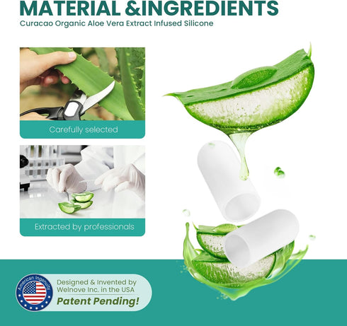 Welnove Gel Toe Cap and Protector - 12-Pack Aloe Vera Extract Infused Silicone Toe Covers - Toe Cushions for Pain Relief, Missing or Ingrown Toenails, Corns, Calluses, Blisters (4L + 8M, Clear)