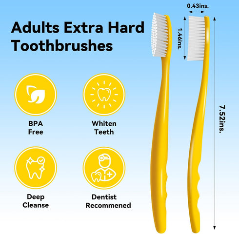 Huge Head Hard Toothbrushes for Adults, Firm Bristles, BPA Free Oral Care, 4 Packs