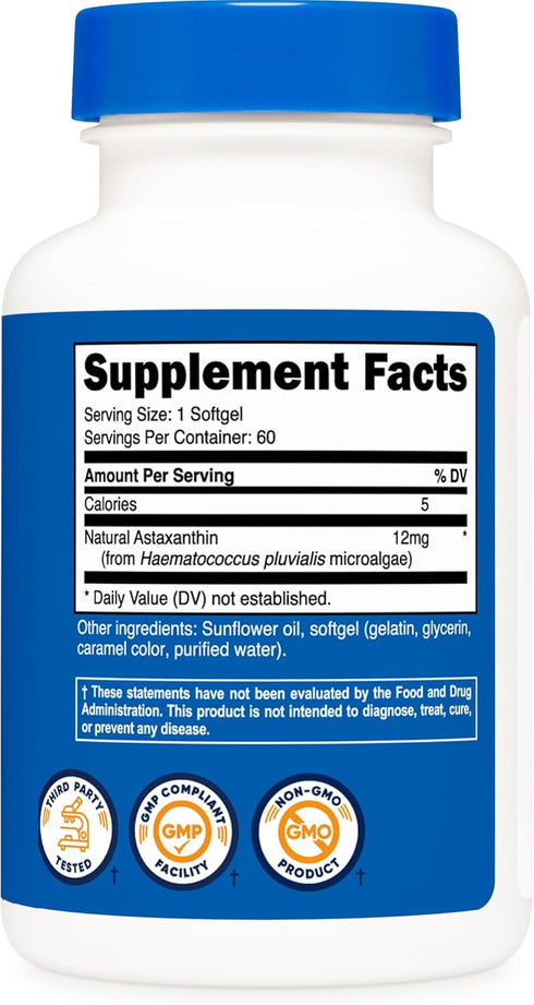 Nutricost Astaxanthin 12mg, 60 Softgels, Non-GMO and Gluten Free, 2 Month Supply