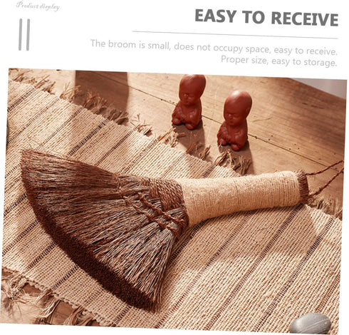 Small Soft Bristle Broom, Natural Cleaning Brush for Desktop, Household Duster, Light Brown Silk