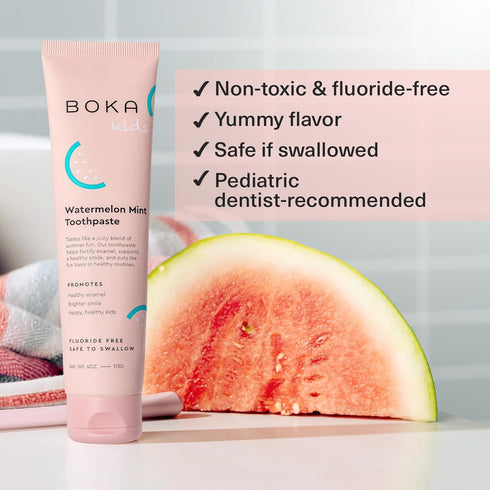 Boka Fluoride Free Toothpaste, Nano Hydroxyapatite, Sensitive Teeth, Whitening, Watermelon Mint Flavor, 4oz 3Pk