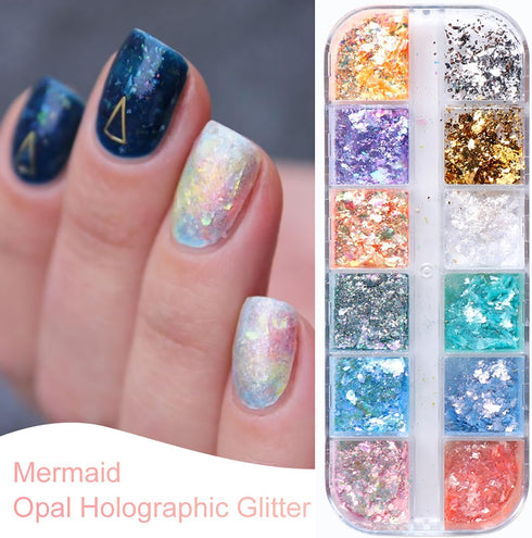 Iridescent Glitter Nail Art Sequins, Holographic 3D Irregular Ultra Thin Glitter Flakes for Women Girls