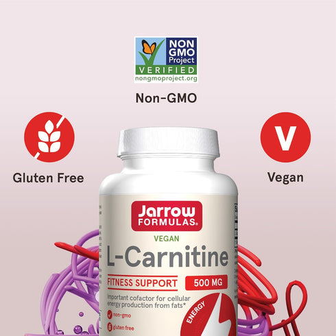 Jarrow Formulas L-Carnitine 500 mg, 100 Veggie Capsules for Cellular Energy Production, 100 Day Supply