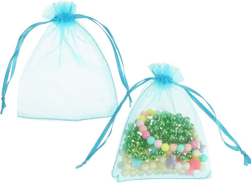 50 Pcs 4x6 Aqua Blue Gifts Wrap Bags, Organza Sheer Fabric Drawstring Mesh Bags for Baby Shower Favor