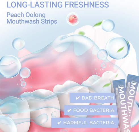 OUSTANE Packs (Pack 30) Mouthwash Travel Size, Alcohol-Free Fresh Peach Oolong Mouthwash Strips, Long-Lasting