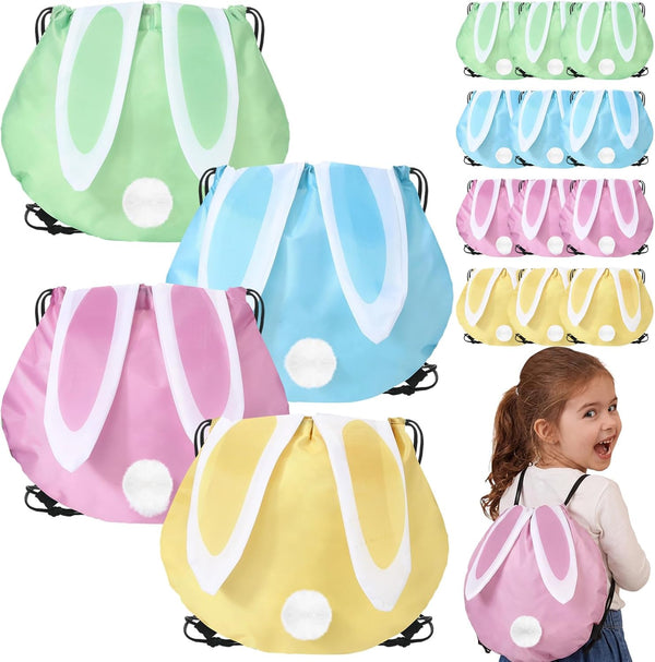 Yoojahow 24 Pcs Bunny Drawstring Bags Cute Rabbit Ear Reusable Backpack Candy Goodie