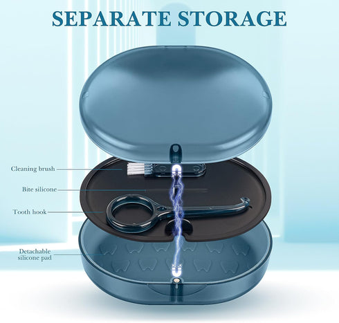 Linkidea Double-layer Retainer Storage Case with Mirror, Portable Aligner Holder with Removal Tool, Blue