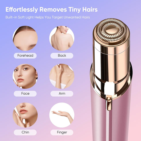 Facial Hair Removal for Women, Painless Womens Facial Hair Remover with 2 Replacement Heads, Lipstick-Sized, USB Rechargeable, Facial Hair Remover for Upper Lip,Chin,Peach Fuzz,Mustache(Rose Gold)