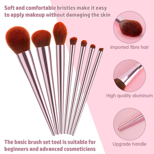 7Pcs Pink Makeup Brushes Set Professional, Face Foundation Brush, Eye Brush, Essential Beauty Tools for Travel for Beginners by YUESHENNAN