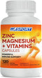 Magnesium Zinc Supplement with Vitamins B6, B9, High Absorption for Immune Support, 120 Capsules.