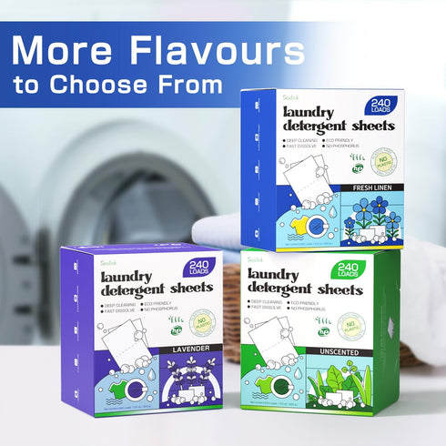 Laundry Detergent Sheets, Fresh Linen Scent (240 Loads) - Eco Friendly, Plant-Based, Hypoallergenic Strips