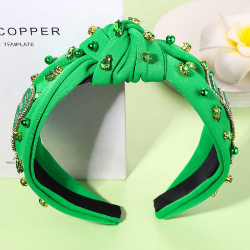St. Patrick's Day Headband for Women, Green Shamrock Headband with Crystal Rhinestone, Lucky Irish Holiday