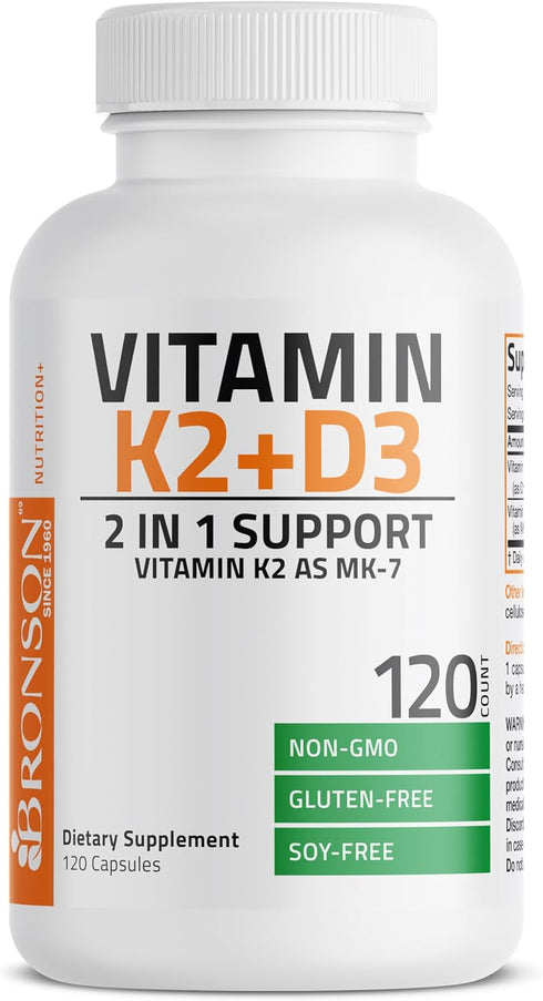 K2 (MK7) D3 5000 D3 90 K2 MK-7 120 Bronson Vitamin with Supplement Non-GMO Formula IU Vitamin & mcg Easy to Swallow D