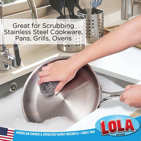 Lola Products Stainless Steel Scouring Pad, 18 Grams, Curled Flat Wire for Cookware Cleaning, 1 Pack