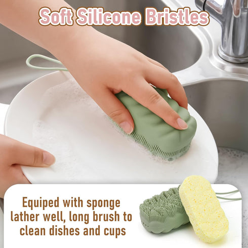 Vynusio 3 Pack Silicone Sponge Dish Scrubber Sponges Pad Reusable & Long Lasting, Silicone Kitchen Scrubber