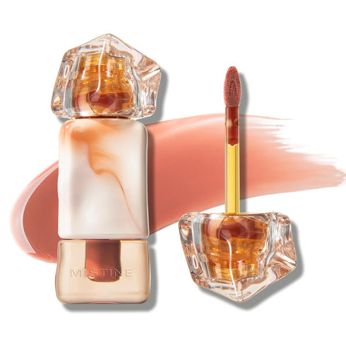 Mistine Lip Gloss, Non-sticky Lip Plumper, Lightweight Tint with 1% Peptide for Women, J01 Until Sunset 0.1 fl oz