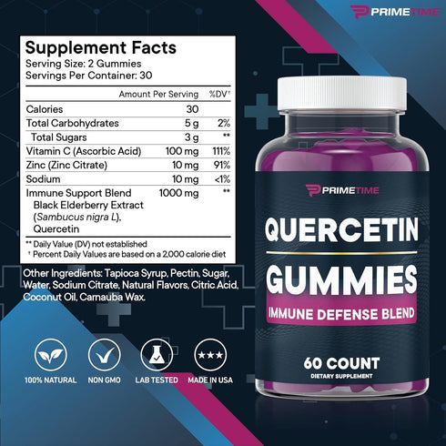 Quercetin + Zinc + Vitamin C 1000mg Gummies with Elderberry, Vegan Immune Support Gummy Booster for Kids Adults (2
