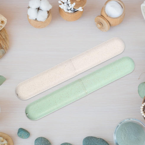 VOCOSTE 2pcs Traveling Toothbrush Holders Case, PP Toothbrush Case for Travel, Green, Beige, 8.07''x1.22''x0.83''