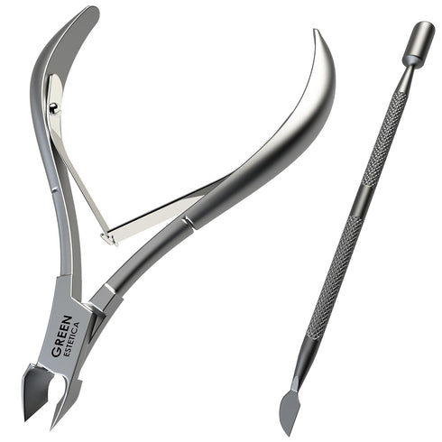 Professional Cuticle Trimmer with Pusher, Silver Stainless Steel Nail Nipper, Sharp Blades for Manicure