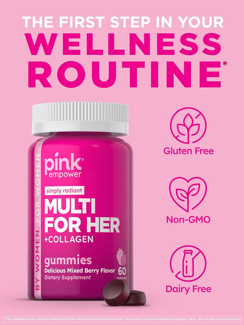 Gummies PINK Multivitamin for Women | Non-GMO & Gluten Free | Plus Collagen & Biotin | Mixed Berry Flavor