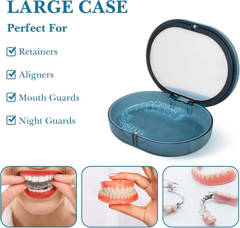 Linkidea Double-layer Retainer Storage Case with Mirror, Portable Aligner Holder with Removal Tool, Blue