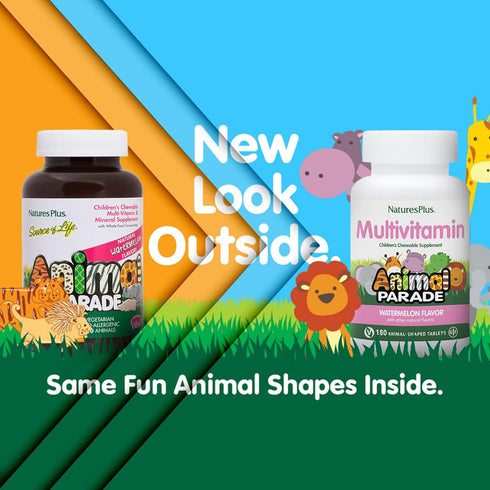 Natures Plus Animal Parade Children's Chewable Multivitamin, Watermelon - 180 Tablets - Vegan, Gluten Free
