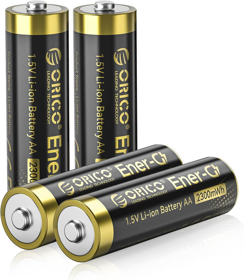 ORICO Ener-G Rechargeable AA Lithium Batteries, Long-Lasting Battery Life, 1.5V, 1500 + Charge