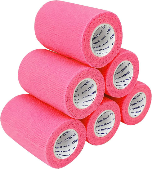 Self Adherent Cohesive Bandage, 3" x 5 Yards, Hot Pink - 6 Rolls for First Aid & Athletic Wrap