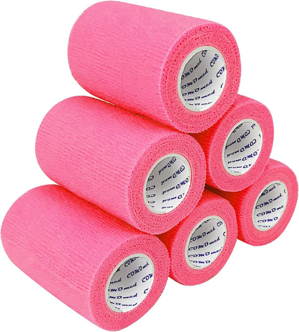Self Adherent Cohesive Bandage, 3" x 5 Yards, Hot Pink - 6 Rolls for First Aid & Athletic Wrap