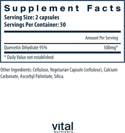 Vital Nutrients Quercetin Supplement | Vegan with Bioflavonoids for Sinus, Respiratory, Heart & Immune Support | 500mg,