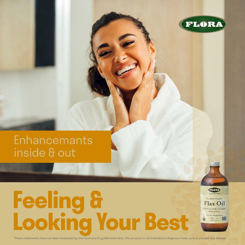 Omega-3 Omega-6 32 oz. Flora - Flax Oil - Cold-Pressed, Unrefined, Organic Flax Seed Oil - Contains & - Non-GMO