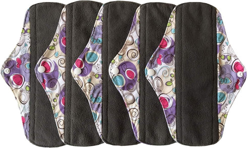 Sigzagor 5 Pieces Charcoal Bamboo Mama Cloth/Menstrual Pads/Reusable Sanitary Pads (Swirl Purple, Regular