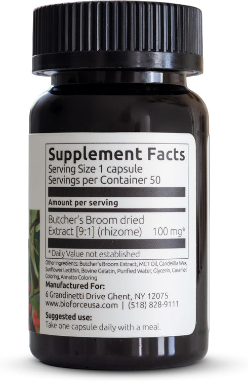 Sanhelios Circu Caps, Higher Dose Max Potency Butcher's Broom Extract 100mg, 50 Capsules, Herbal Support Supplement