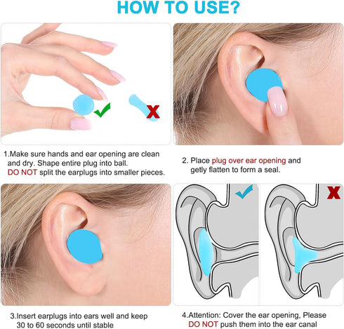 Reusable Silicone Ear Plugs - Waterproof Noise Cancelling EarPlugs for Sleeping, Mowing, Swimming, Concerts