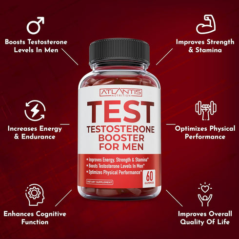 Testosterone Booster Gummies for Men, Male Enhancement, Boosts Energy & Optimizes Physical Performance, 60 Gummies