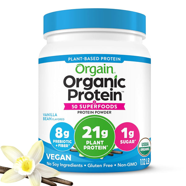 Orgain Organic Vegan Protein + 50 Superfoods Powder - Vanilla Bean, 21g Plant Based Protein, 1.12 lb (Packaging May