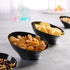 PLASTICPRO Disposable Medium Plastic Bowls, Black with Gold Rim, Pack of 4 for Appetizer Salads